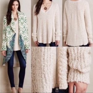Anthropologie Moth Cream Chunky Knit Pullover Sweater Side Zip Size L